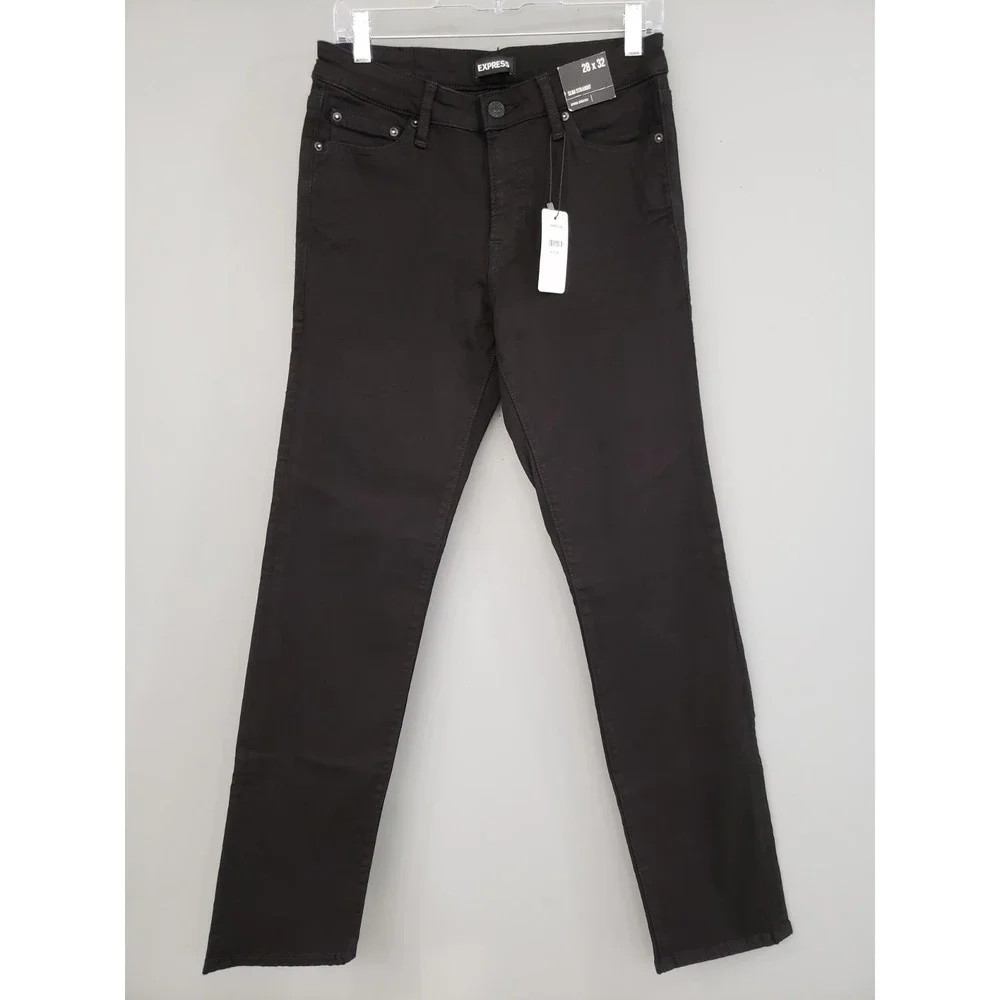 NEW 28X32 EXPRESS BLACK SLIM STRAIGHT HYPER STRETCH‎ BLACK JEANS